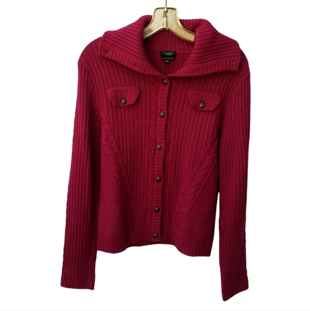 TALBOTS Merino Wool Button Up Cardigan High Neck Size M